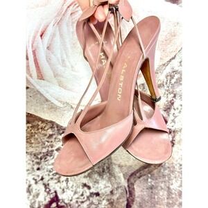 80s VTG Halston Leather Pink Strappy Slingback Pumps Heels Back Bow Italy 9N